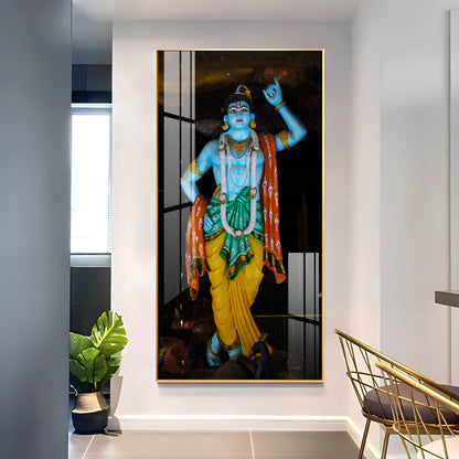 Krishna Lifting Govardhan Parvat Premium Acrylic Vertical Wall Art