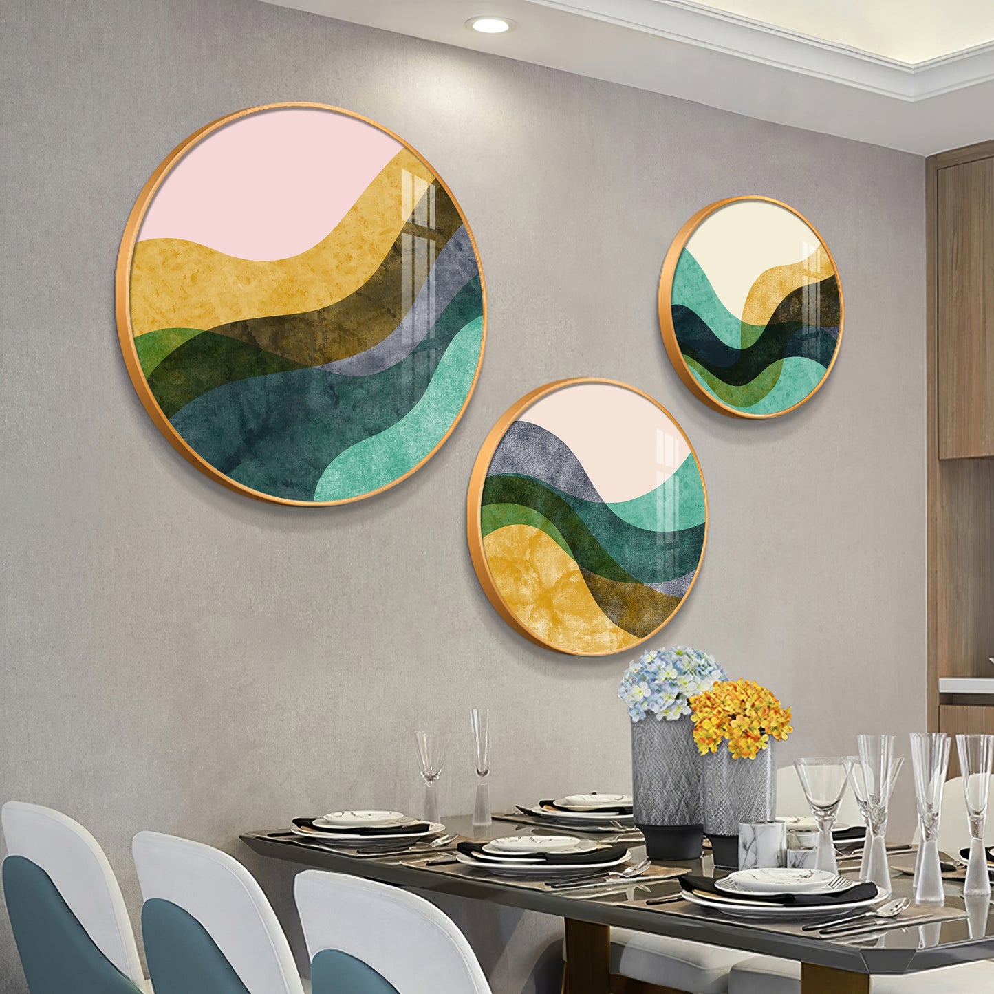 Wave Abstract Premium Acrylic Round Wall Art (Set of 3)