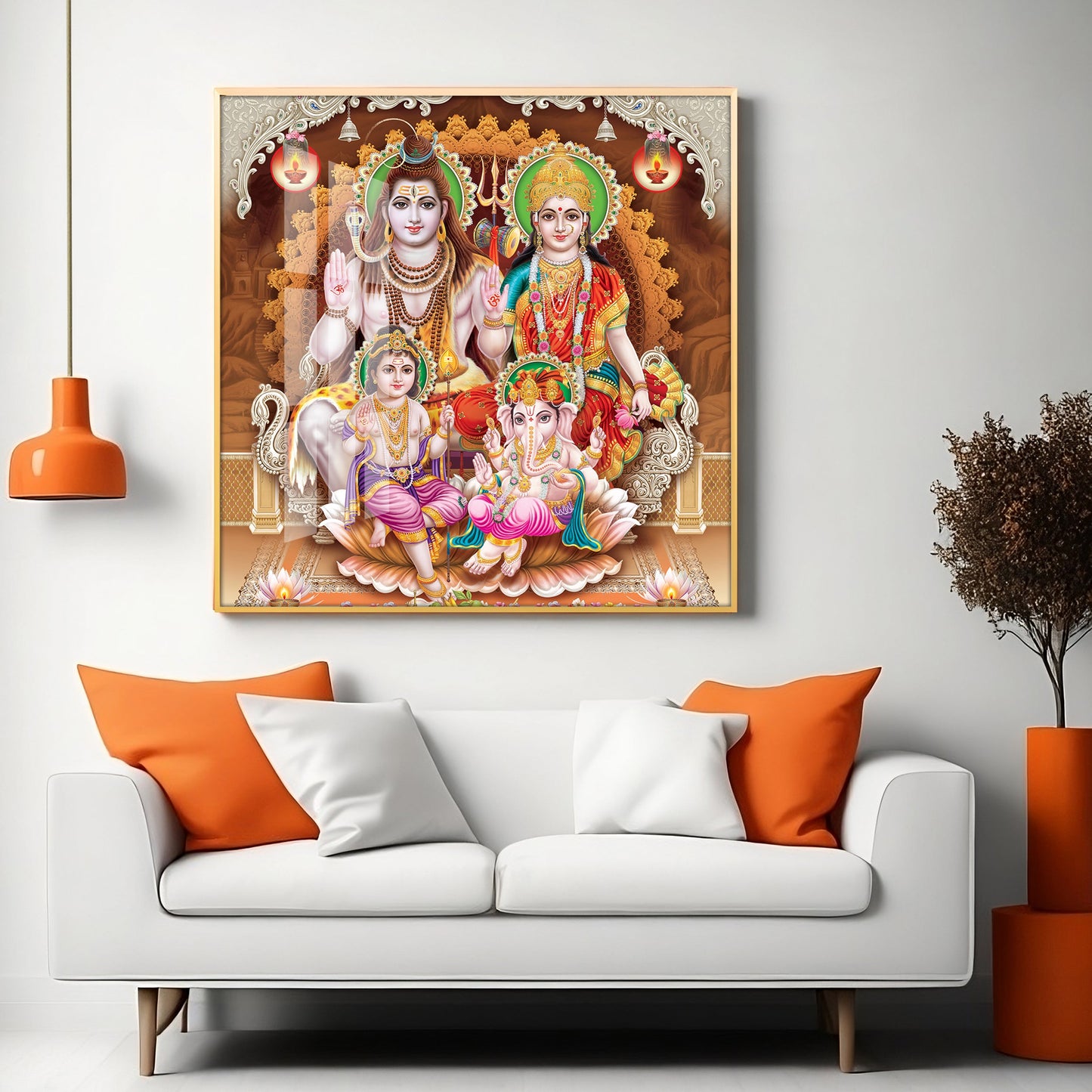 Shiv Parivar Premium Acrylic Square Wall Art - 24X24 inches / Gold
