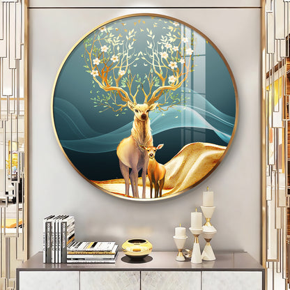 Deer in Bloom Premium Acrylic Round Wall Art