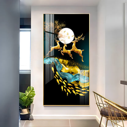 Jolly Deers With Koi Fish Premium Acrylic Vertical Wall Art