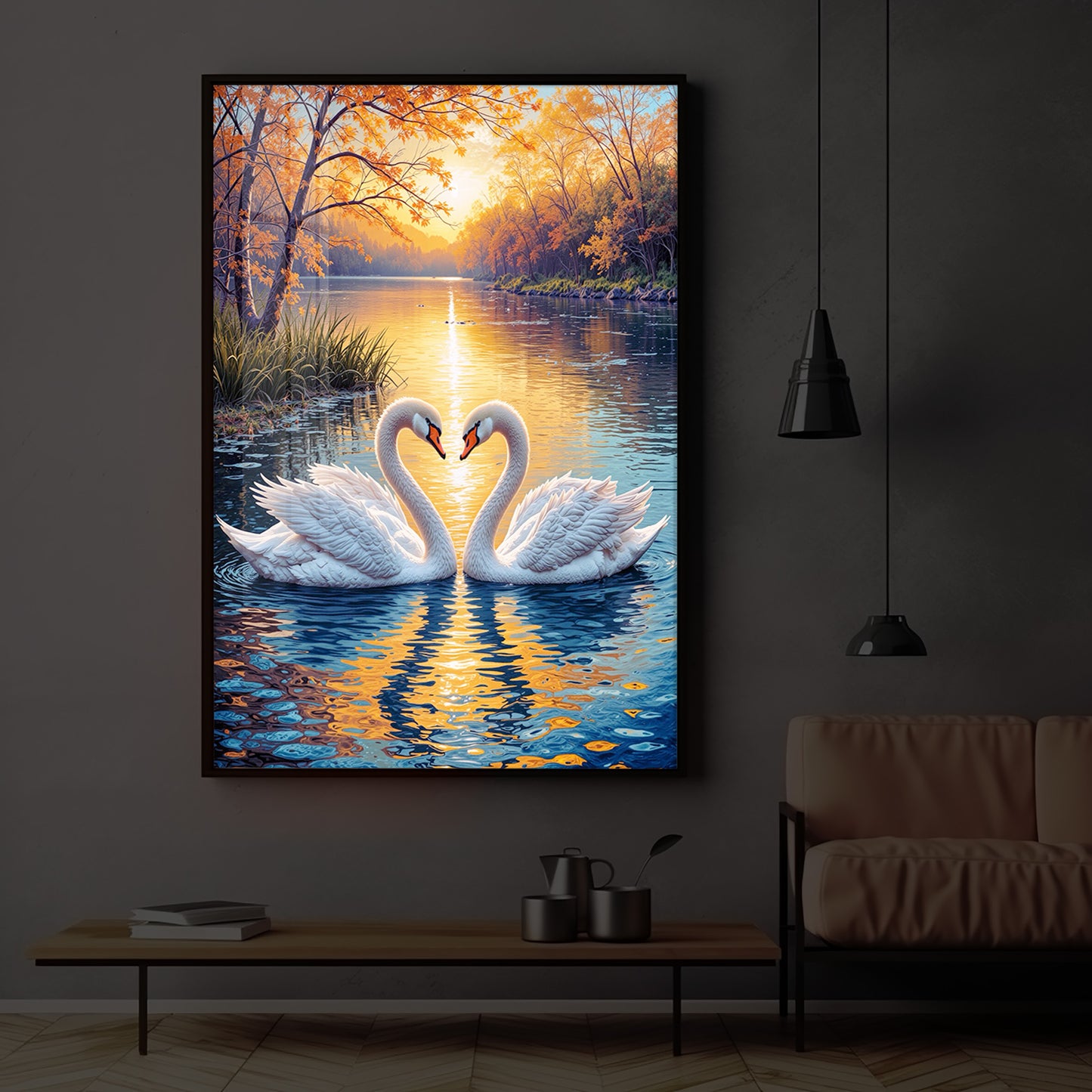 Romantic Swan Modern Luxury Backlight Vertical Wall Art