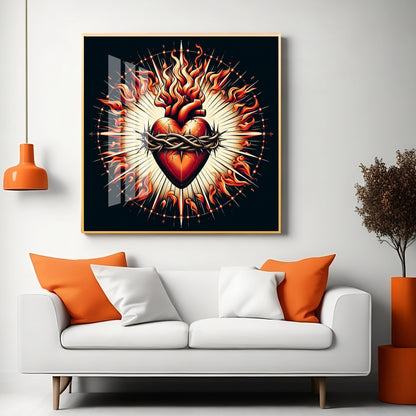 Fiery Love Frame Premium Acrylic Square Wall Art