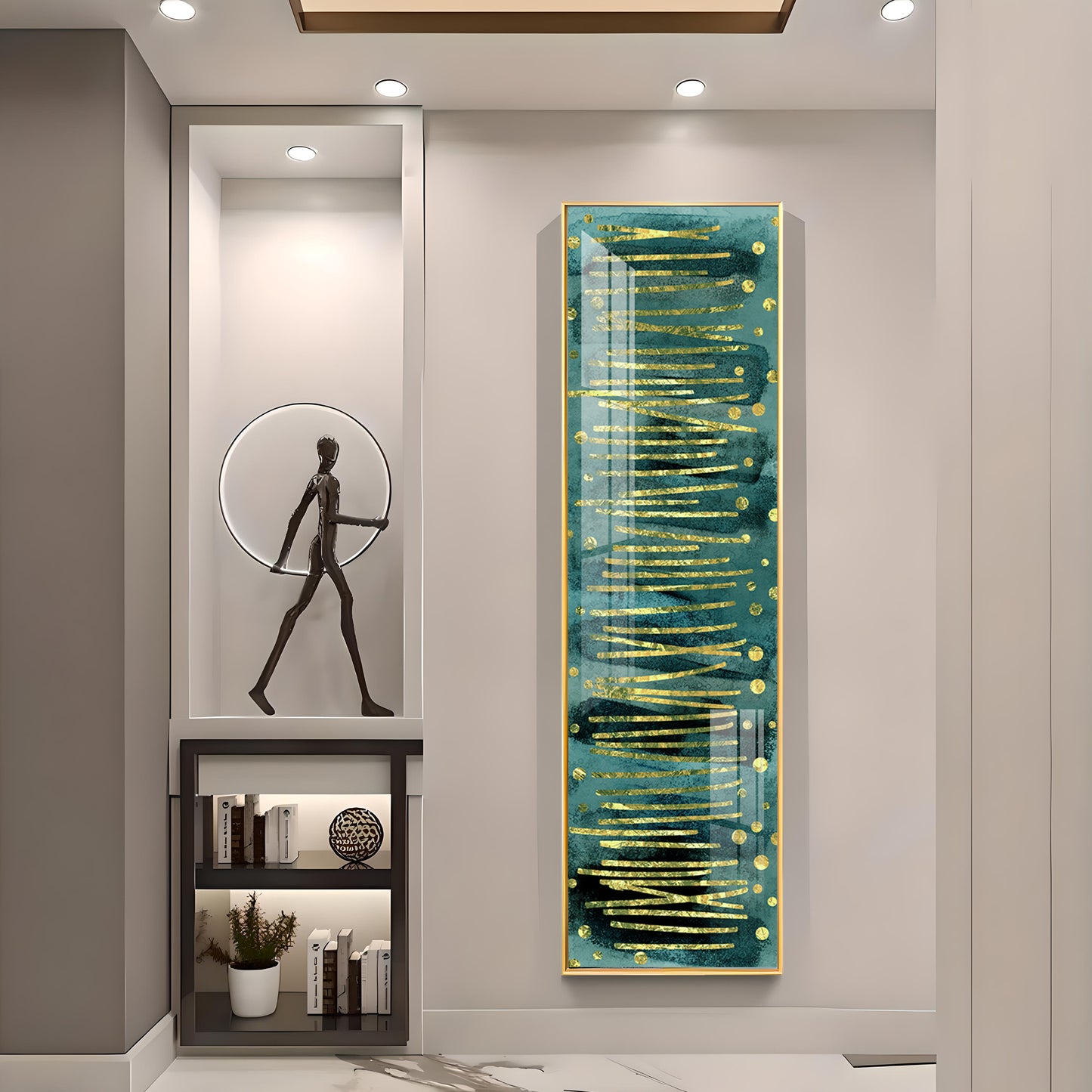 Gold Stripes & Dots Design Premium Acrylic Vertical Wall Art