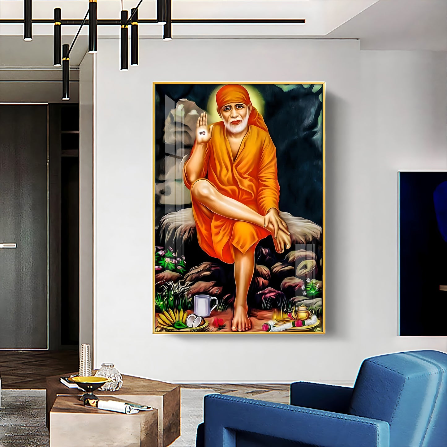 Sri Sai in Tranquil Premium Vertical Acrylic Wall Art