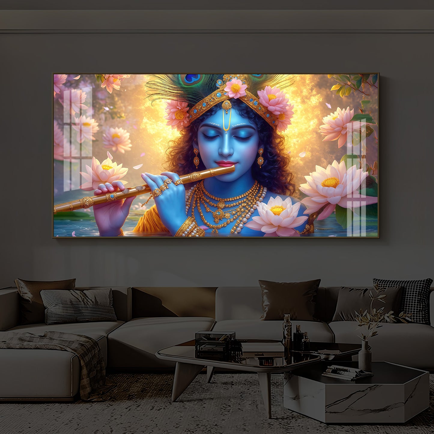 Shree Krishna Modern Luxury Backlight Horizontal Wall Art