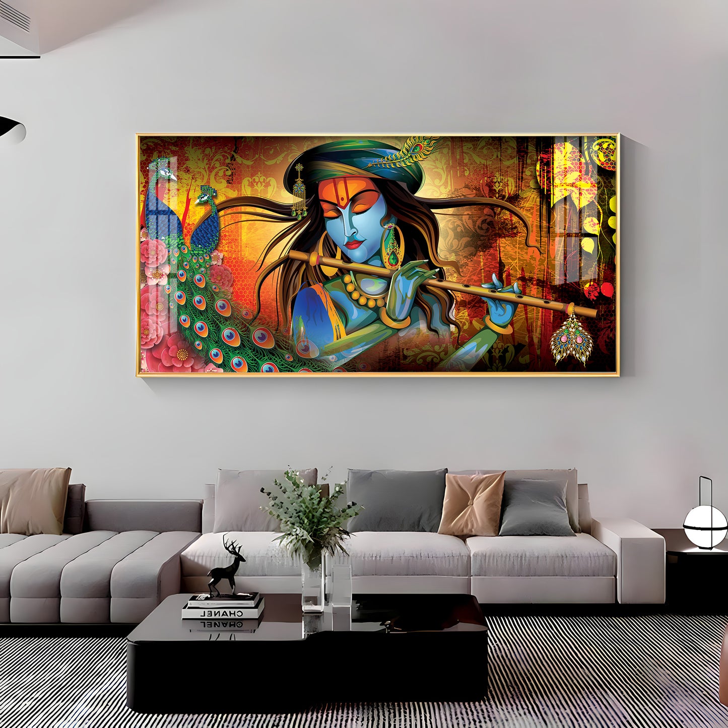 Krishna In Vrindavan Premium Acrylic Horizontal Wall Art