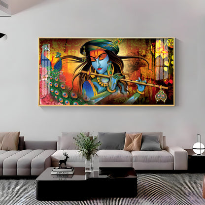 Krishna In Vrindavan Premium Acrylic Horizontal Wall Art