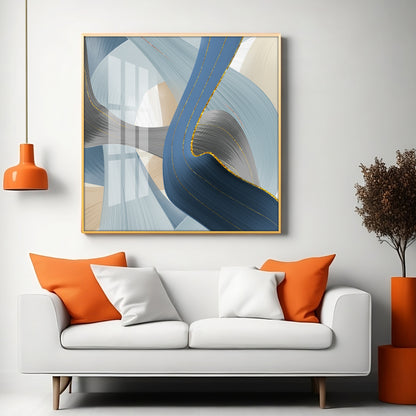 Geometric Fluid Art With Golden Lines Premium Acrylic Square Wall Art