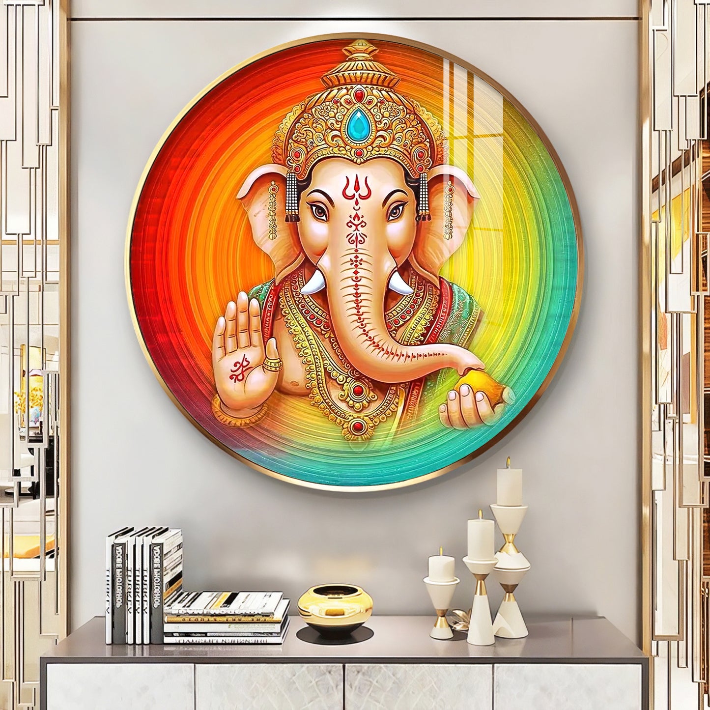 Lord Ganesha Premium Acrylic Round Wall Art