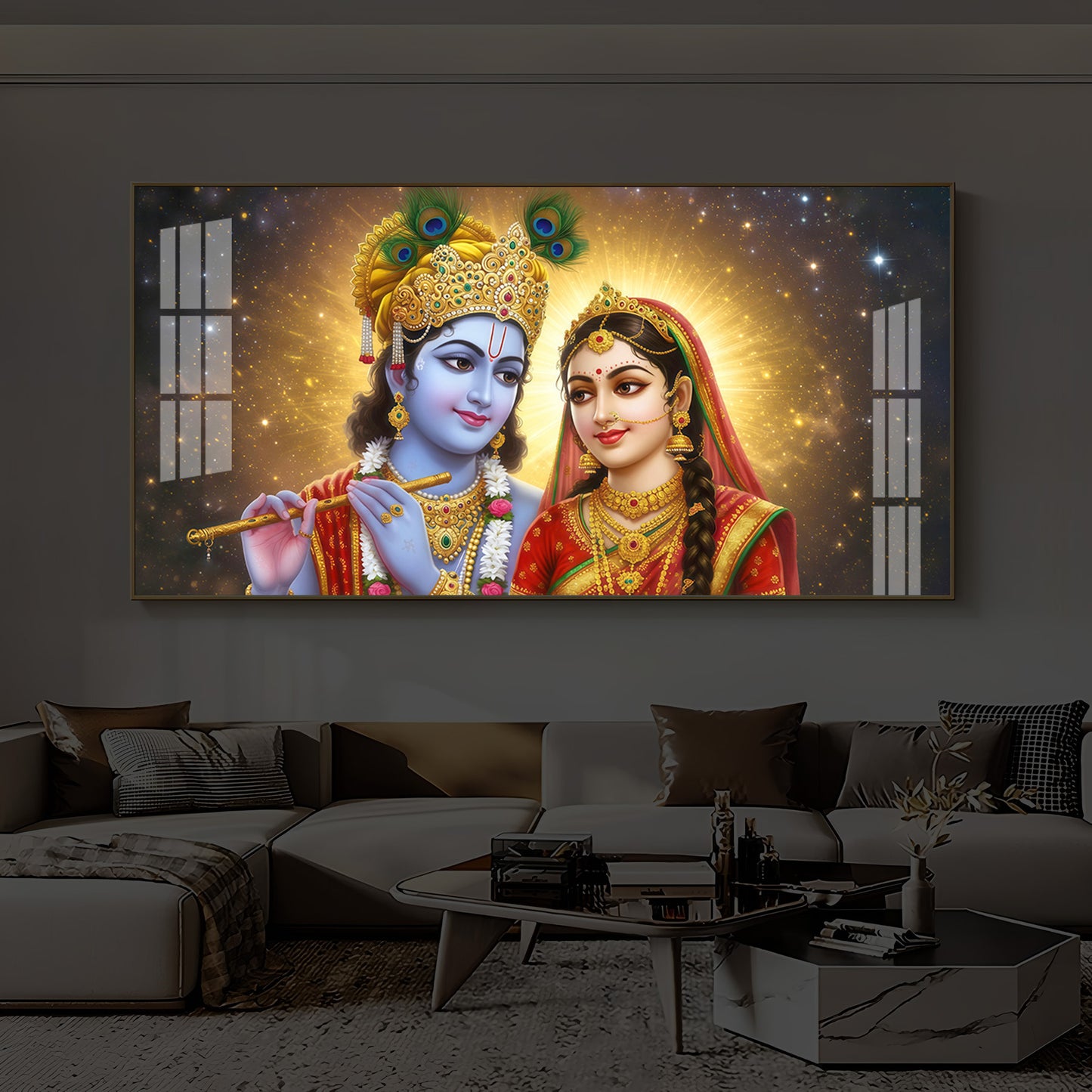 Shri Radha Krishn Modern Luxury Backlight Horizontal Wall Art
