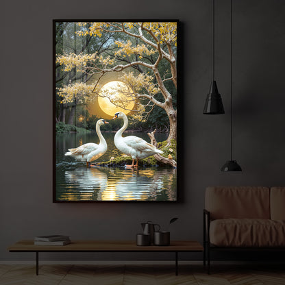 Couple Swan Modern Luxury Backlight Vertical Wall Art