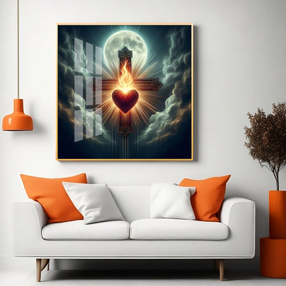 Heart Of Fire and Faith Premium Acrylic Square Wall Art