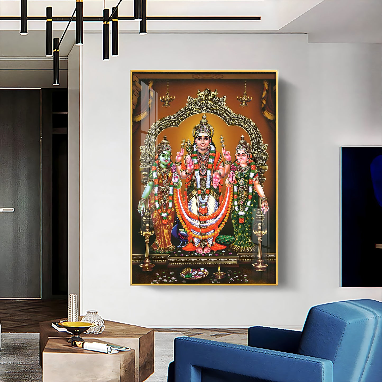 Lord Murugan Valli Deivanai Subramanya Swamy Premium Vertical Acrylic Wall Art