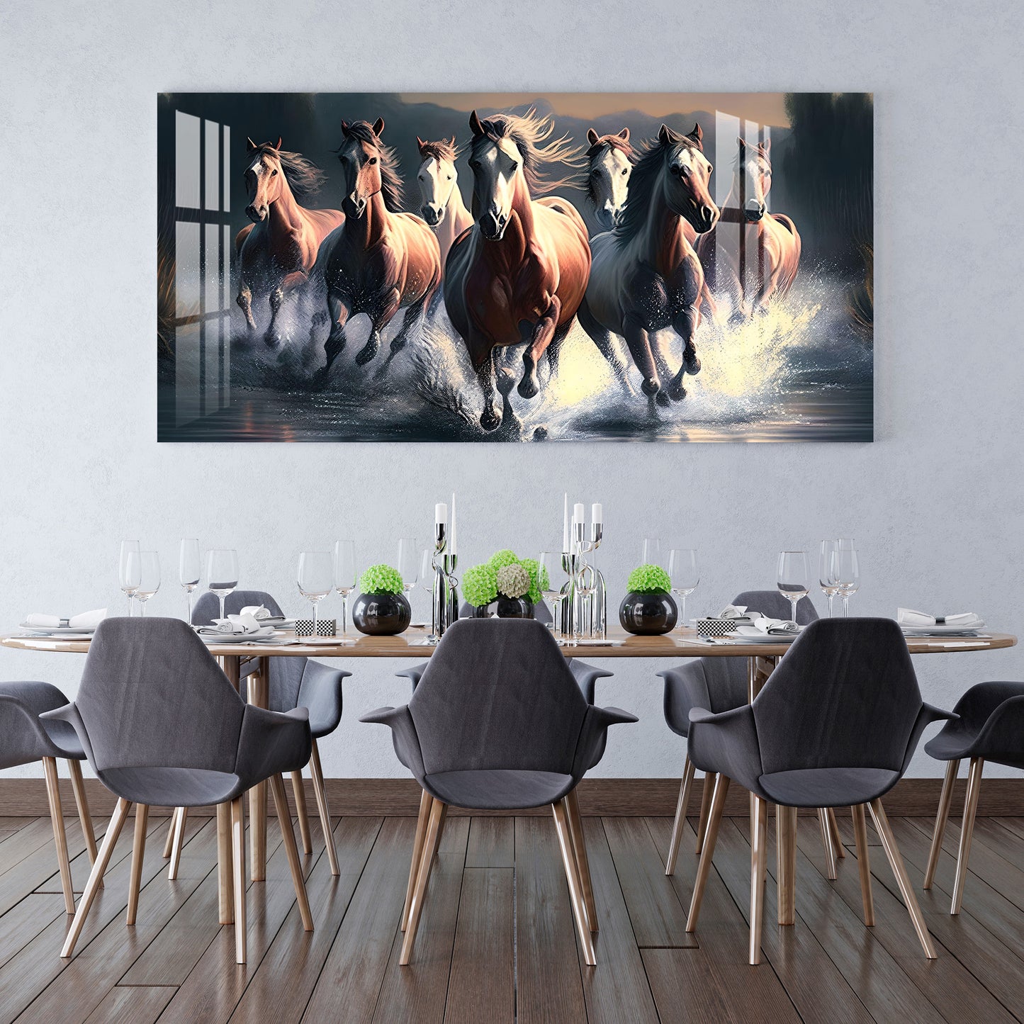 Horses Crossing River Acrylic Wall Art