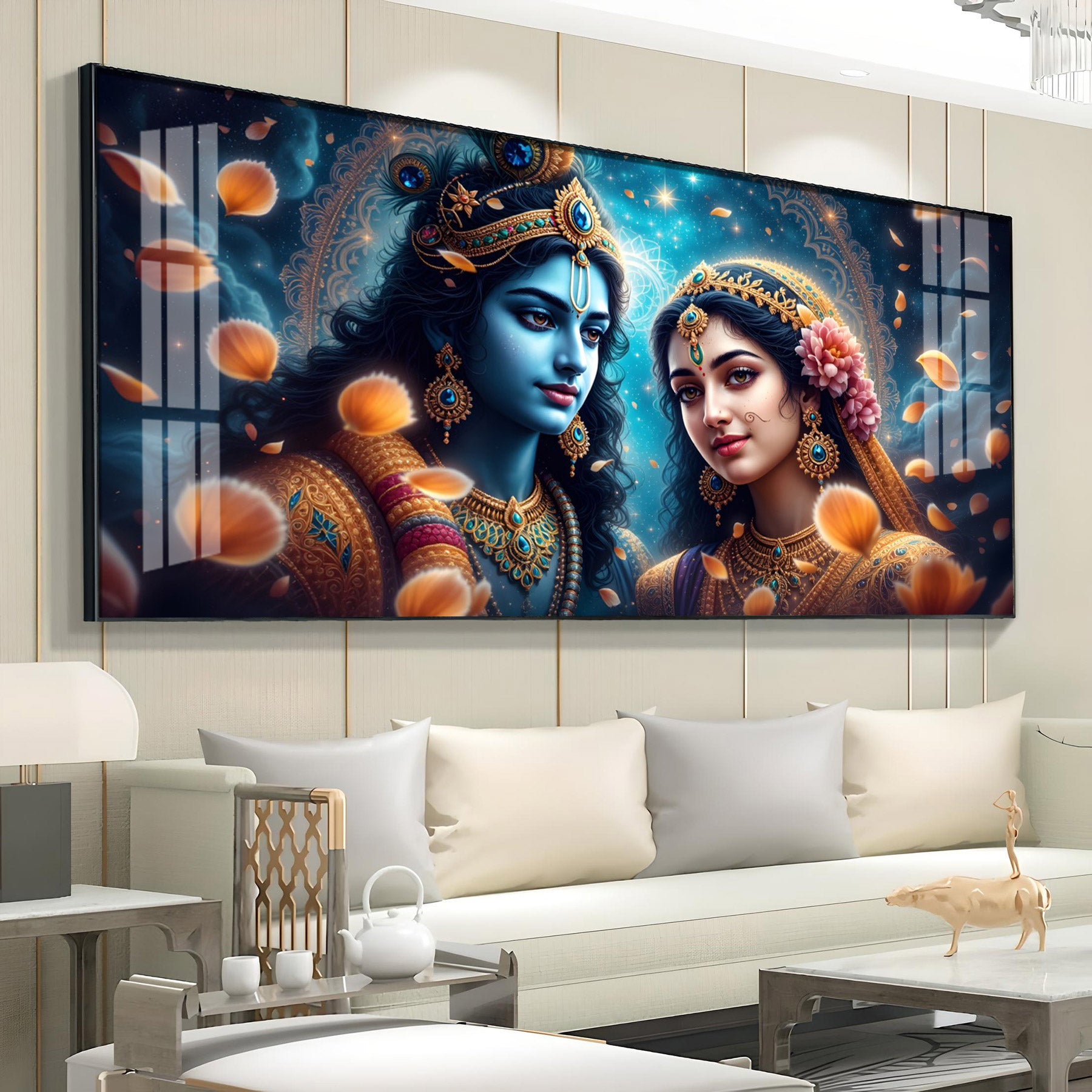 Beautiful Radha With Krishna Premium Acrylic Horizontal Wall Art