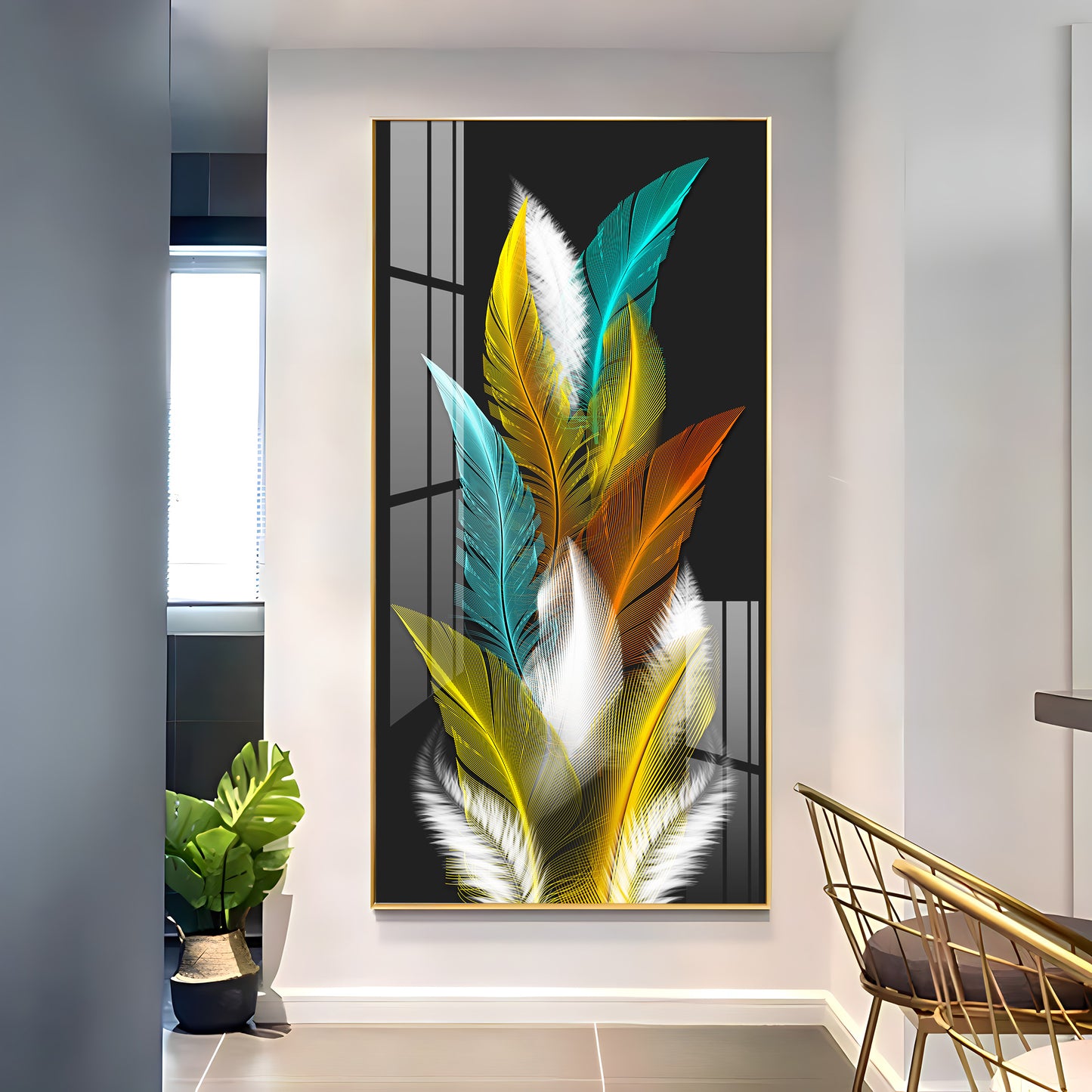 Sparkling Feathers Premium Acrylic Vertical Wall Art