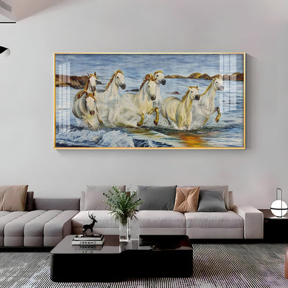 Horses Crossing River Premium Acrylic Horizontal Wall Art