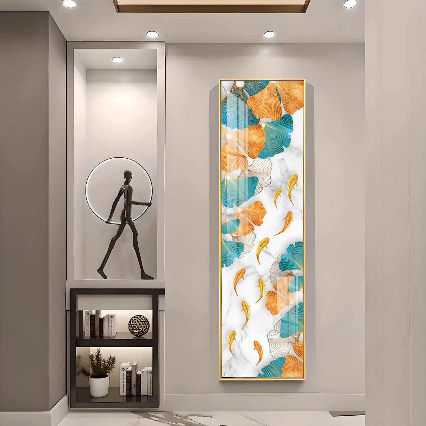 Blue & Gold Ginkgo Leaves Premium Acrylic Vertical Wall Art