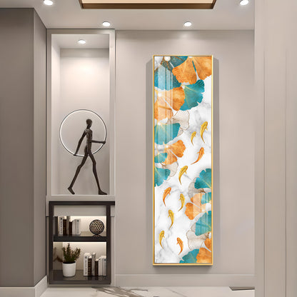 Blue & Gold Ginkgo Leaves Premium Acrylic Vertical Wall Art
