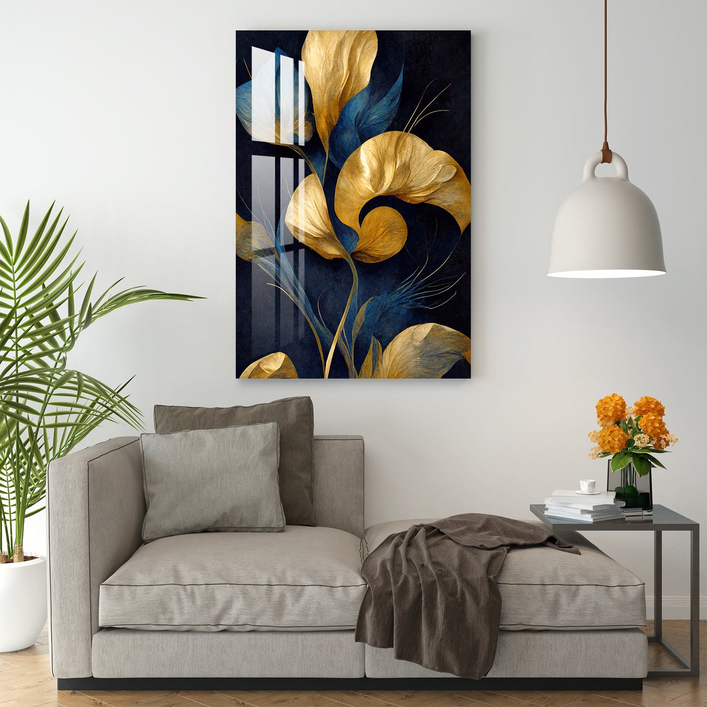 Golden Brushed Leaves Acrylic Wall Art