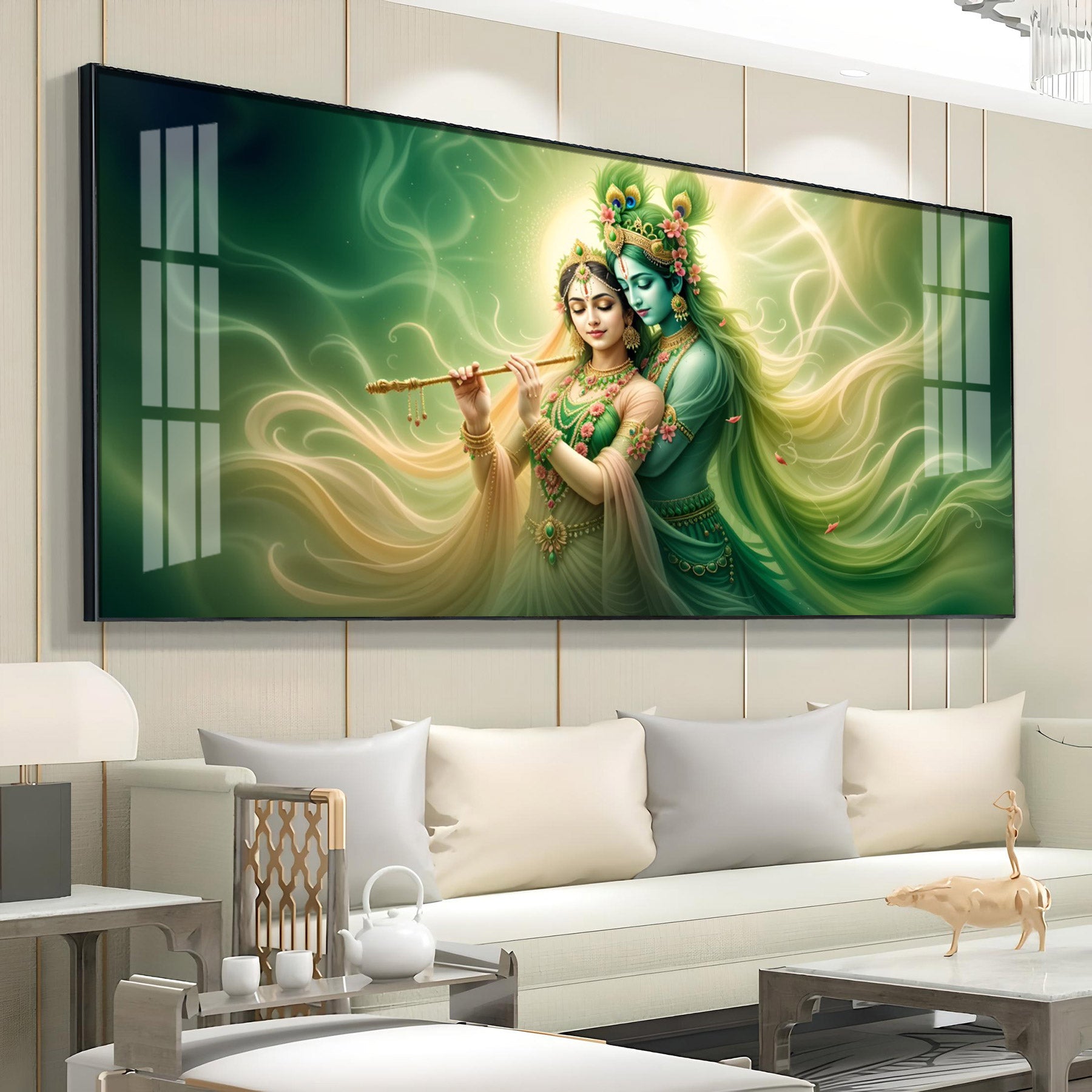 Krishna Radha Divine Connection Premium Acrylic Horizontal Wall Art