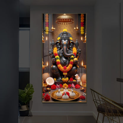 Shri Ganesh Ji Modern Luxury Backlight Vertical Wall Art