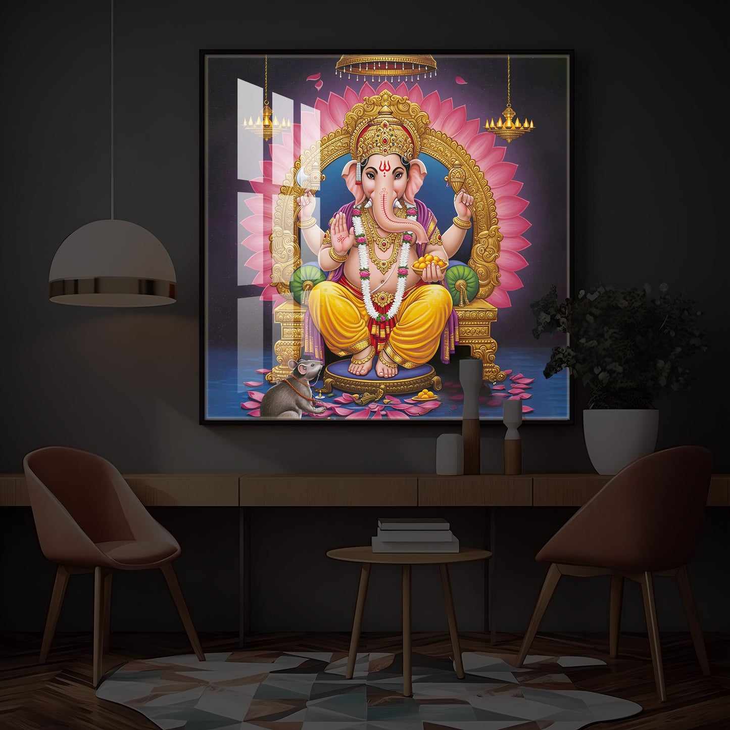 Divine Ganesh JI Modern Luxury Backlight Square Wall Art