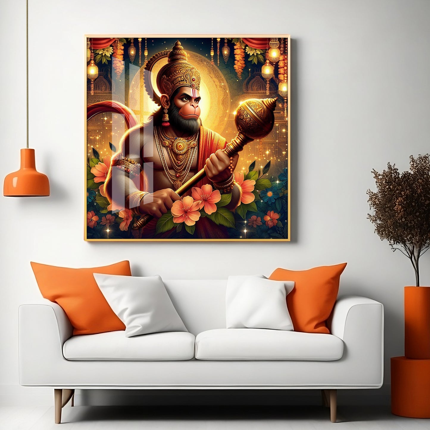 Jai Shree Hanuman Premium Acrylic Square Wall Art