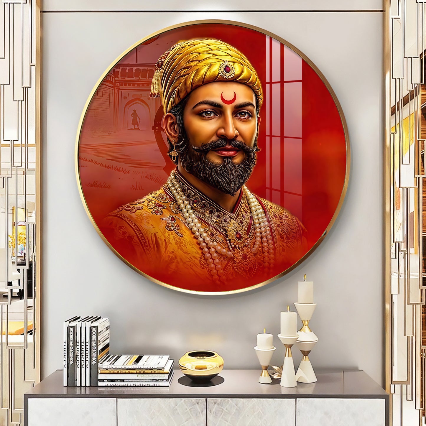 Shivaji Maharaj Premium Acrylic Round Wall Art