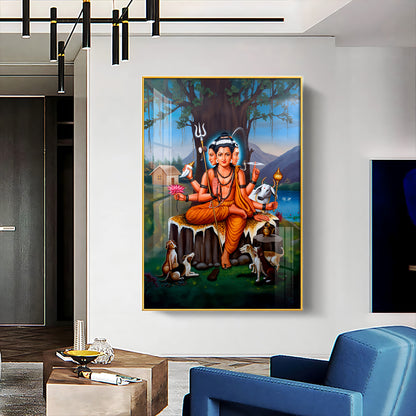 Lord Dattatreya Portray Premium Acrylic Vertical Wall Art