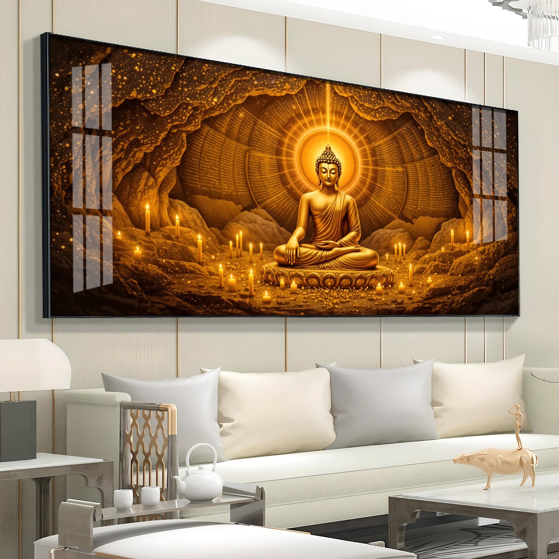 Buddha's Meditation In Candle Premium Acrylic Horizontal Wall Art