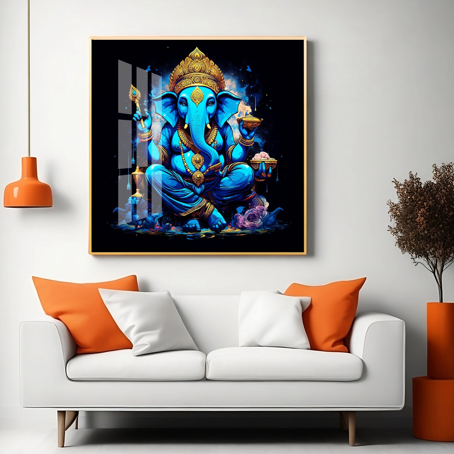 Neon Ganpati Premium Acrylic Square Wall Art