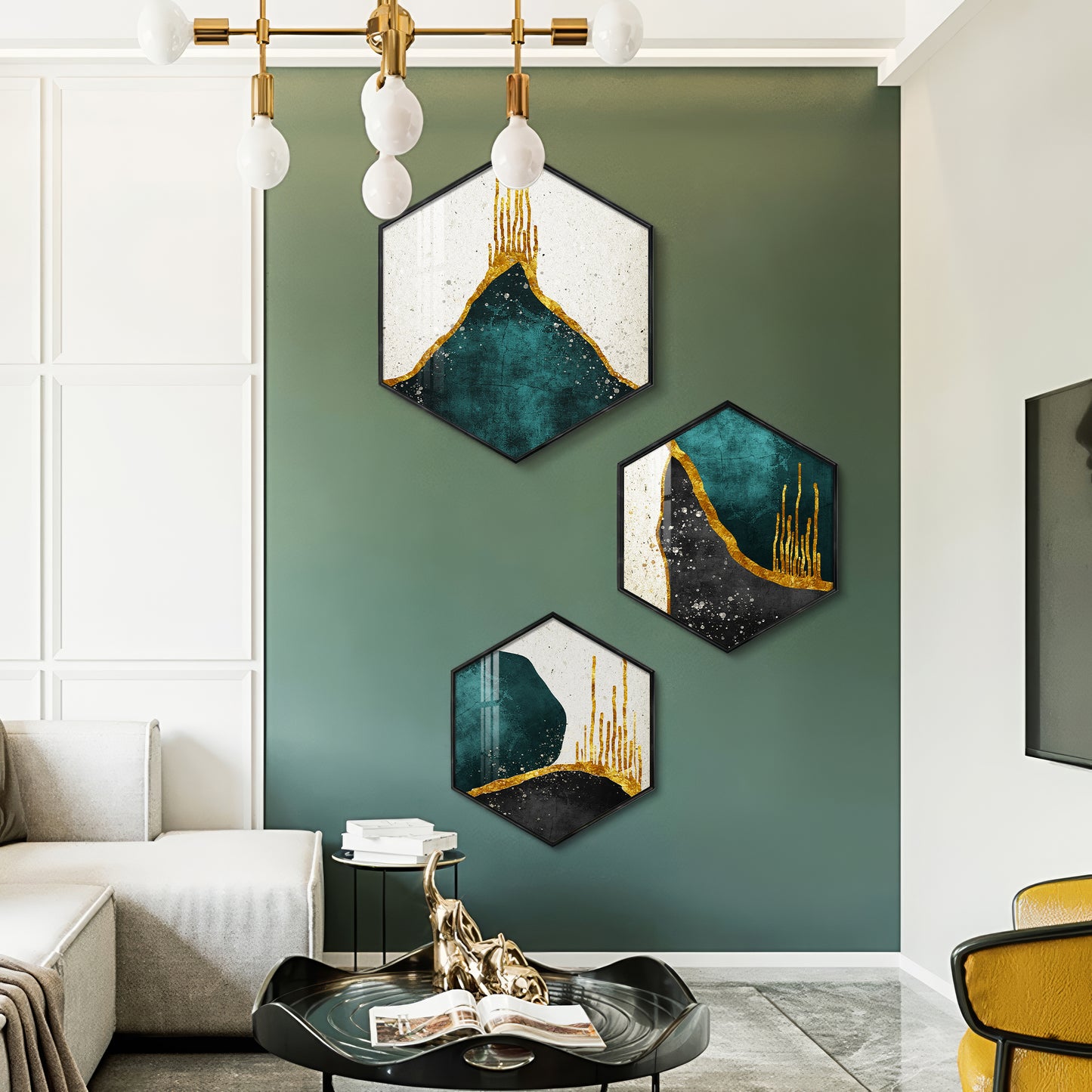 3D Metallic Abstract Premium Acrylic Hexagon Wall Art (Set of 3)