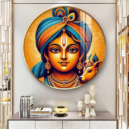 Lord Krishna Abstract Premium Acrylic Round Wall Art