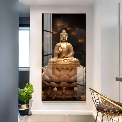 Buddha On Lotus Premium Acrylic Vertical Wall Art