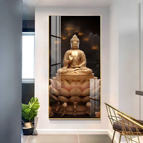 Buddha On Lotus Premium Acrylic Vertical Wall Art