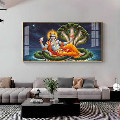Lord Vishnu on Sheshnag Premium Acrylic Horizontal Wall Art