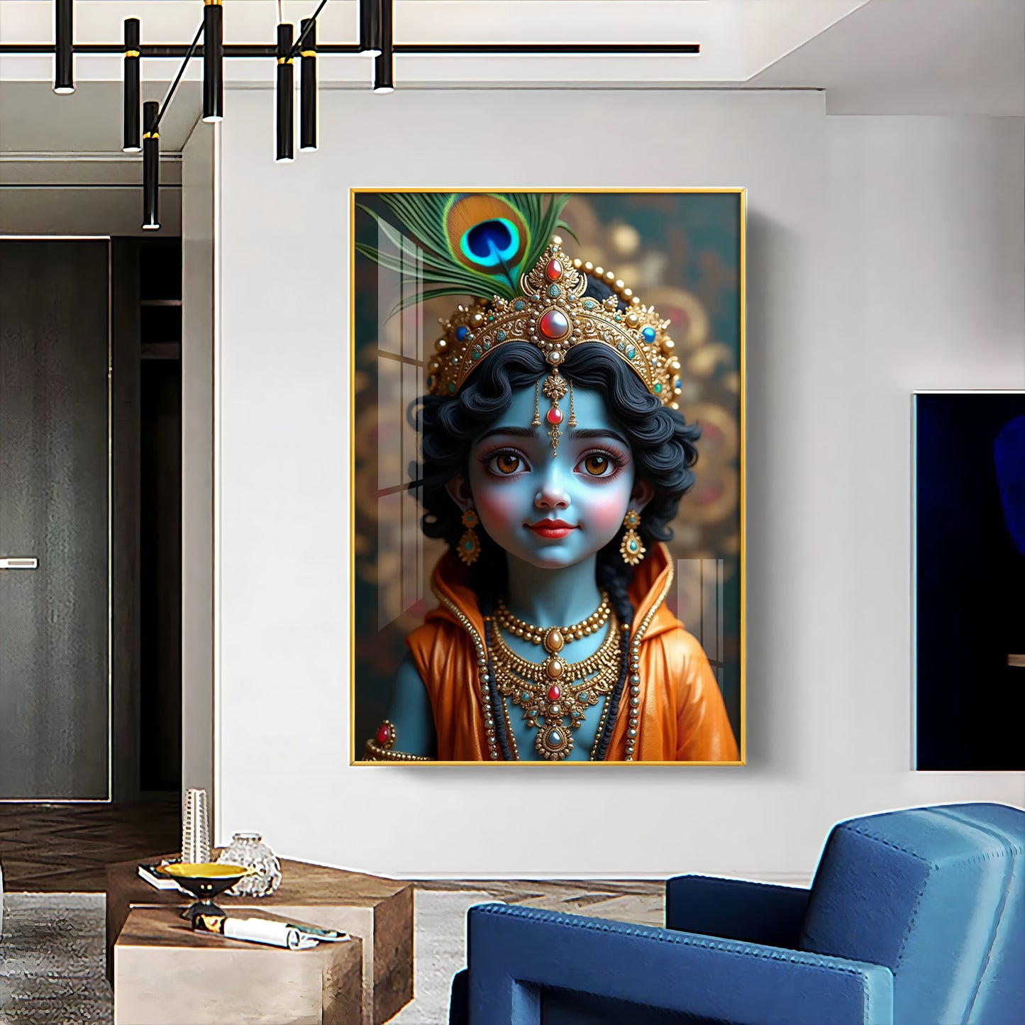 Cute Portriate Of Little Krishna Premium Acrylic Wall Art