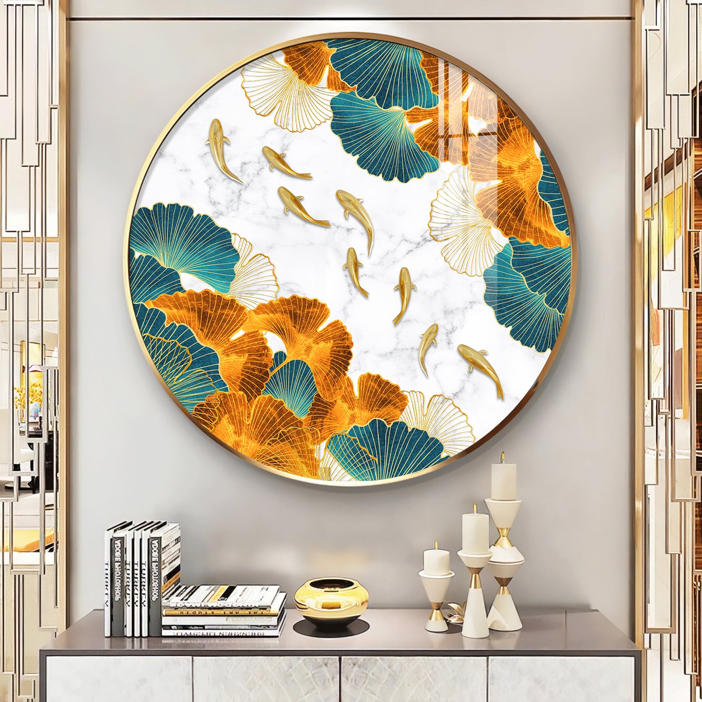 Golden Leaf Premium Acrylic Round Wall Art