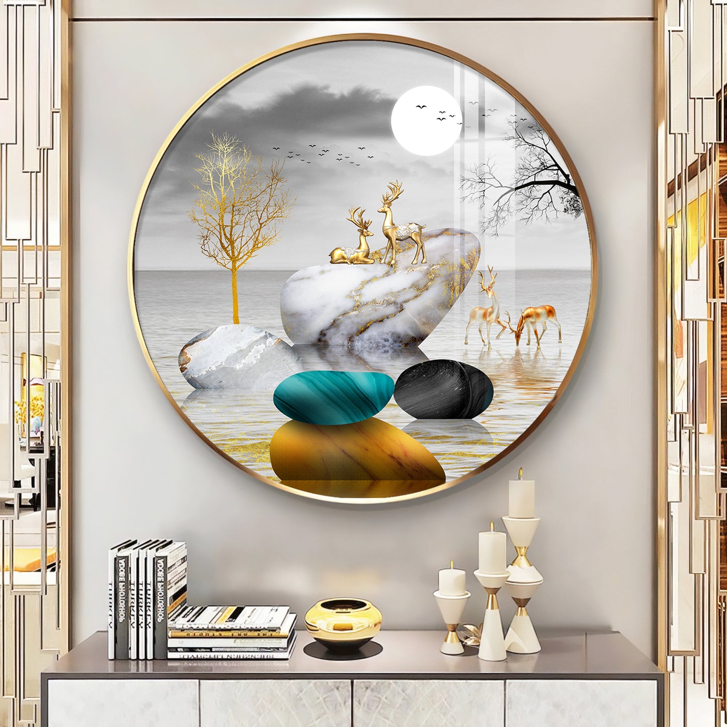 Deer And Stone Premium Acrylic Round Wall Art