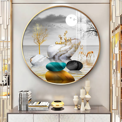 Deer And Stone Premium Acrylic Round Wall Art
