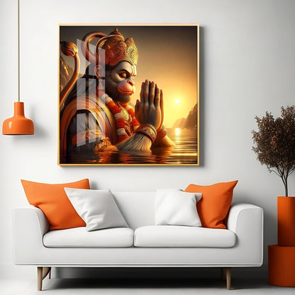 Hanuman Ji Worshipping Premium Acrylic Square Wall Art