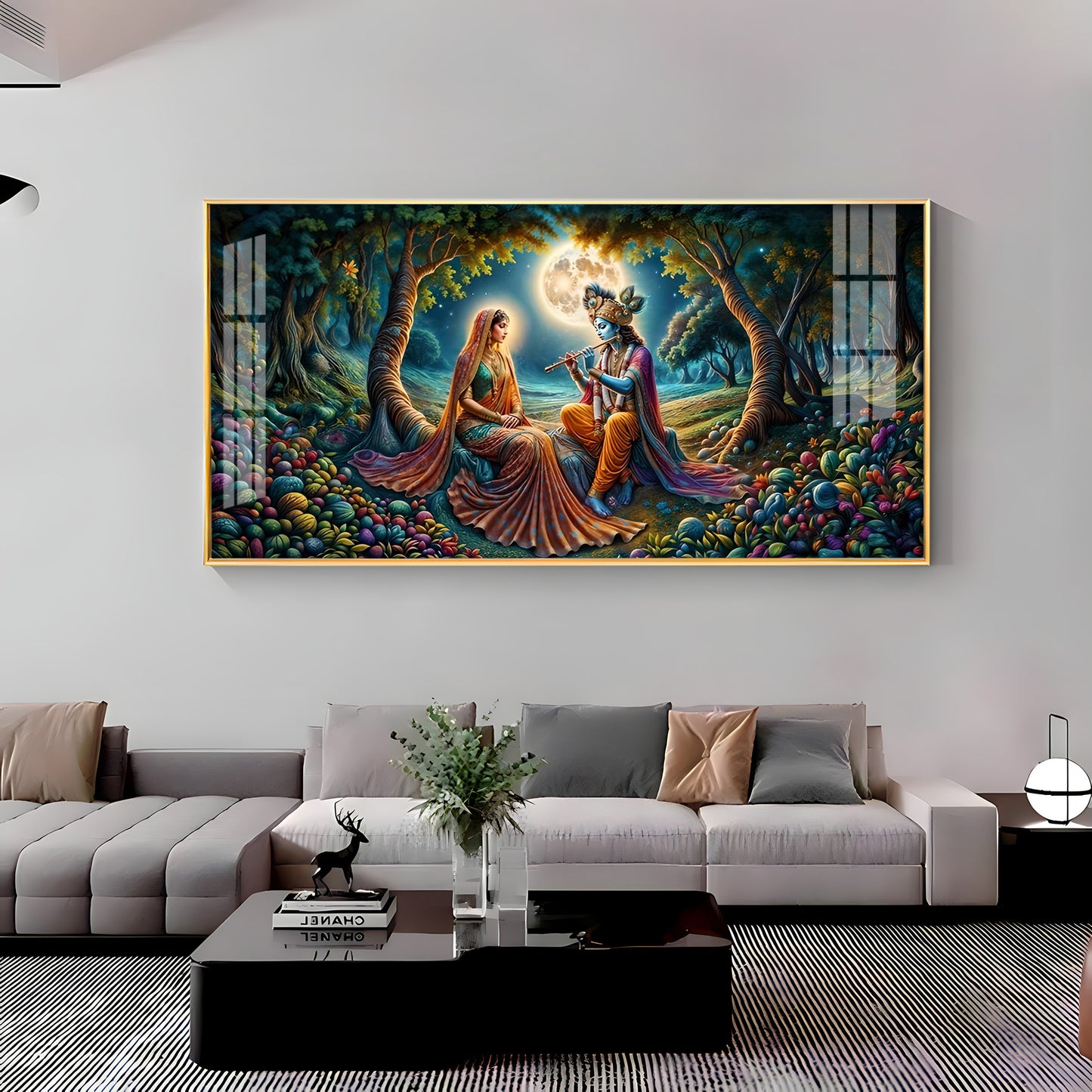 Krishna Radha Colorful Painting Premium Acrylic Horizontal Wall Art