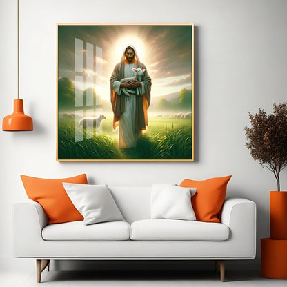 Jesus And His Sheep Premium Acrylic Square Wall Art