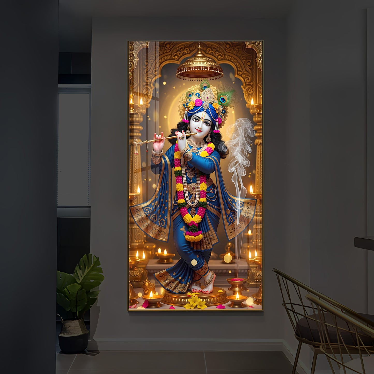Lord Krishna Ji Modern Luxury Backlight Vertical Wall Art