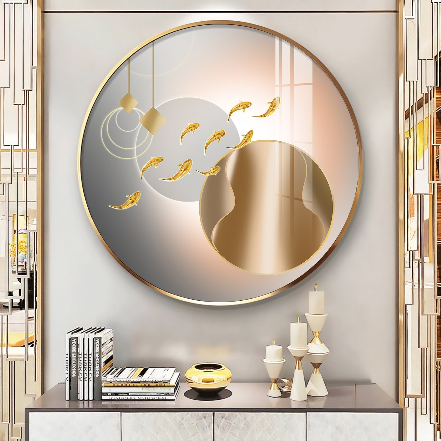 Circle of Fins Premium Acrylic Round Wall Art