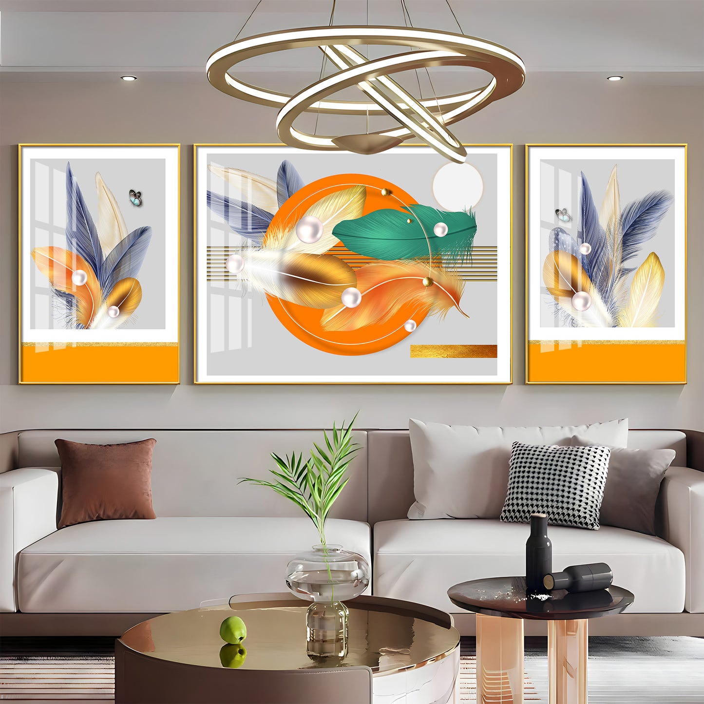 Colourful Feathers Premium Acrylic Wall Art (Set of 3)