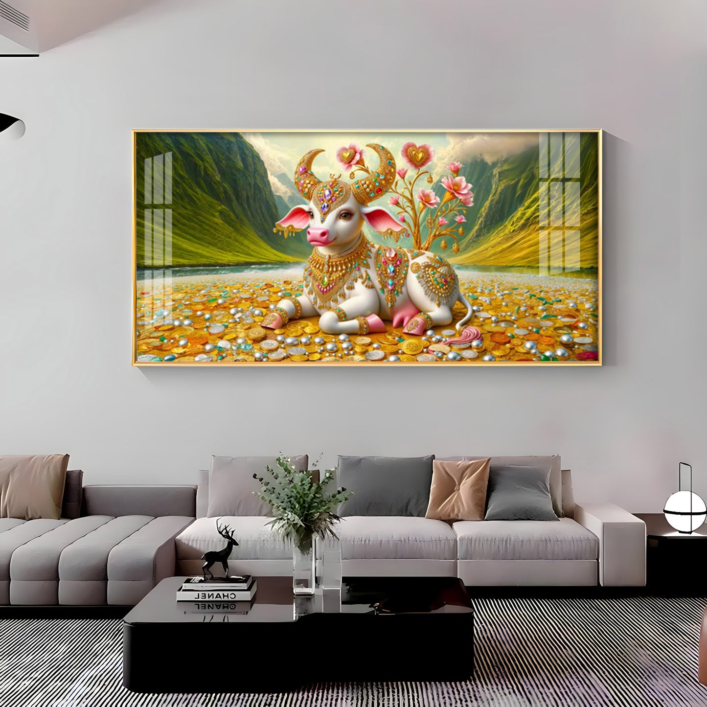 Ornamented Kamadhenu Premium Acrylic Horizontal Wall Art