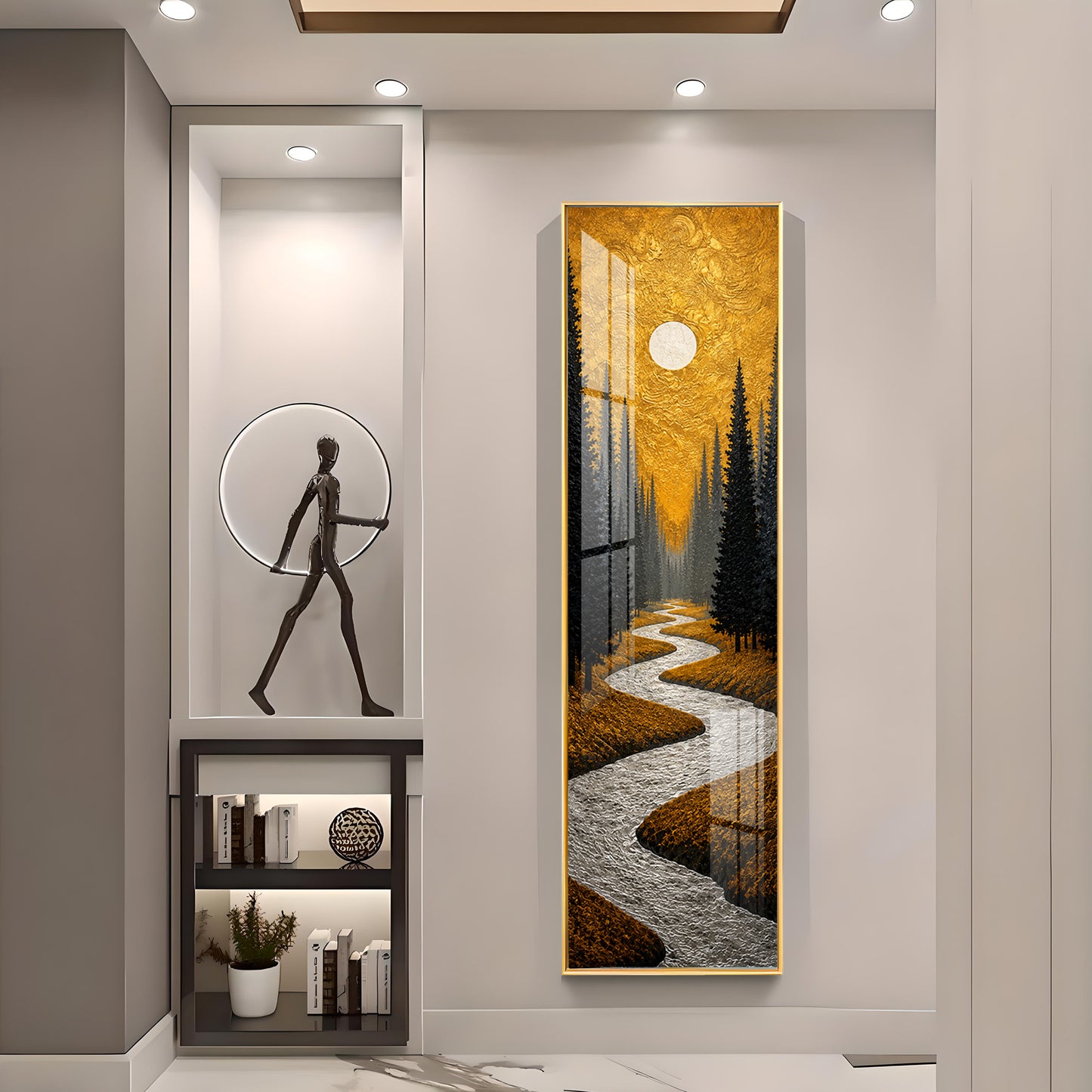 Golden Winding River Forest Premium Acrylic Vertical Wall Art